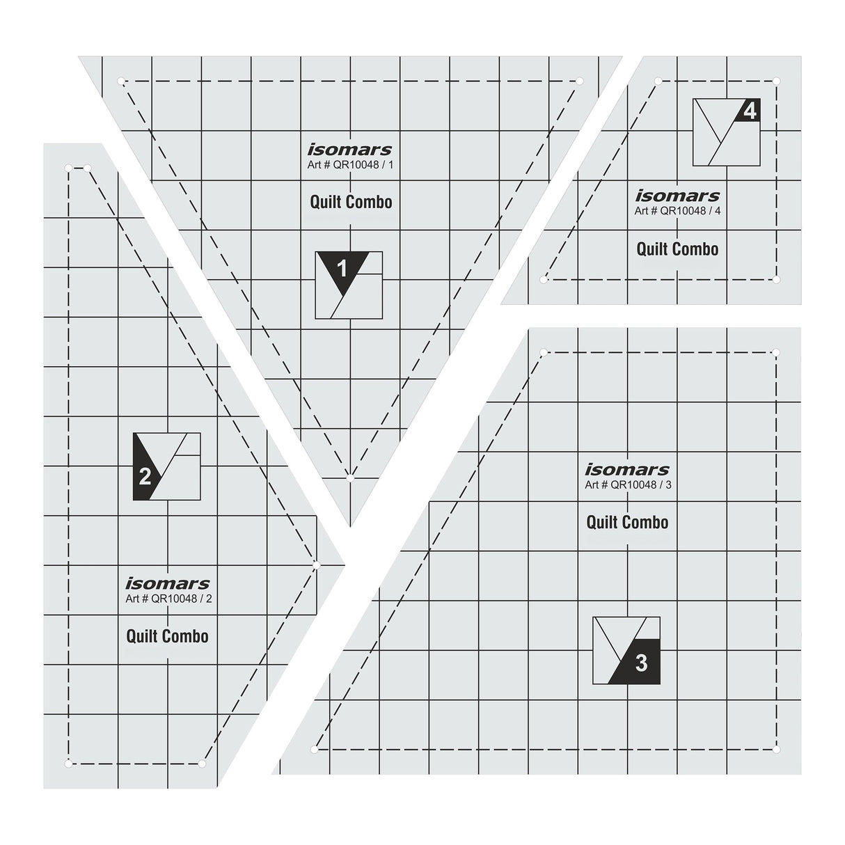 Isomars Quilt Ruler Set of 4 Acrylic Quilting Patchwork Templates - Isomars