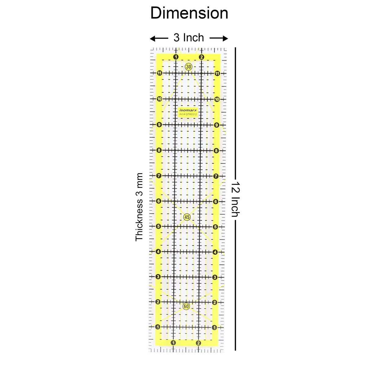 Isomars Quilting Ruler 3 x 12 Inch | Clear Acrylic Sewing Scale - Isomars