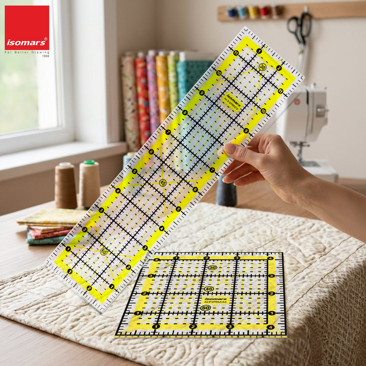Isomars Quilting Ruler Set of 2 | 3" x 12" & 4.5" x 4.5" - Isomars