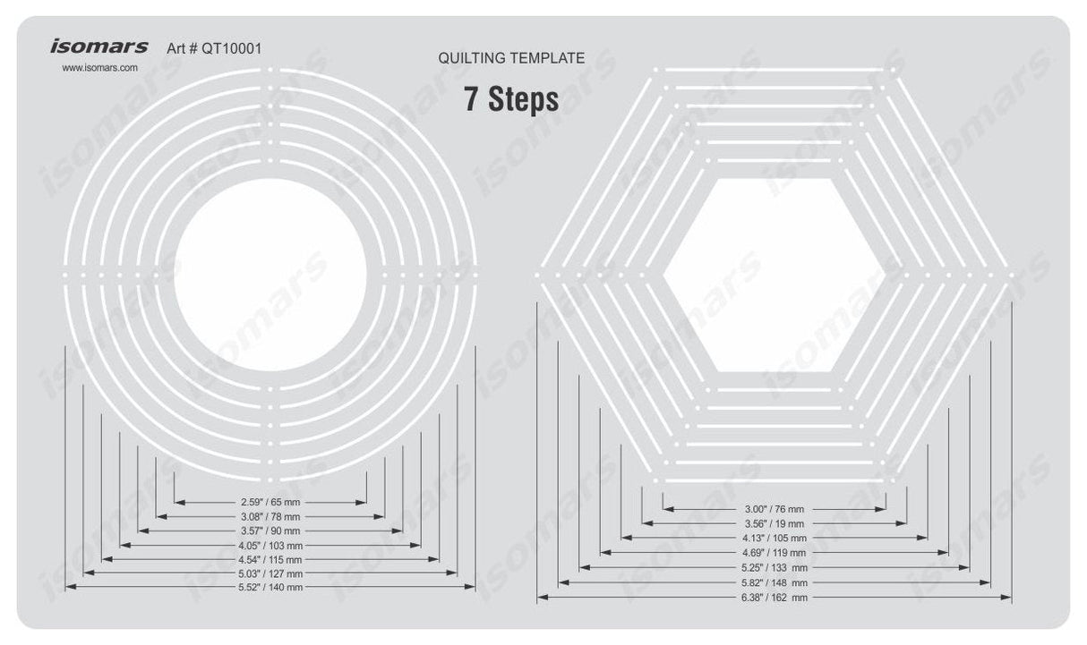 Isomars Quilting Template 7 Steps Circles & Hexagon - Isomars
