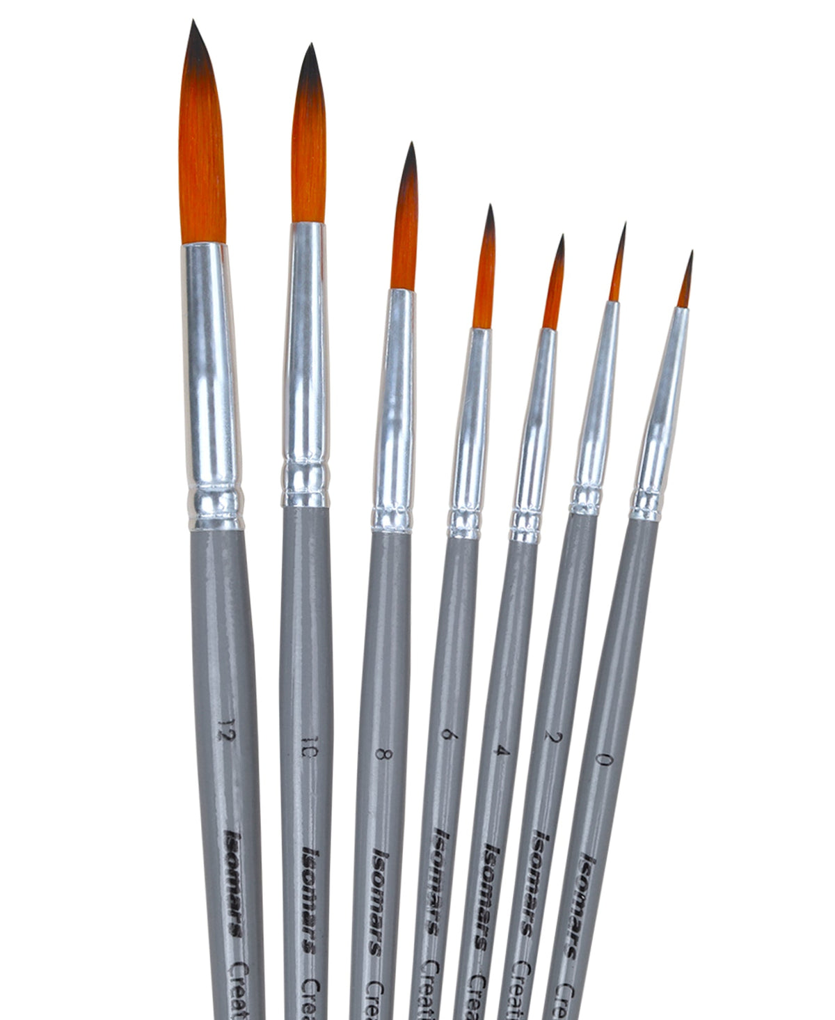 Isomars Round Paint Brush Set of 7 - Taklon Hair, Sizes 0 to 12 - Isomars