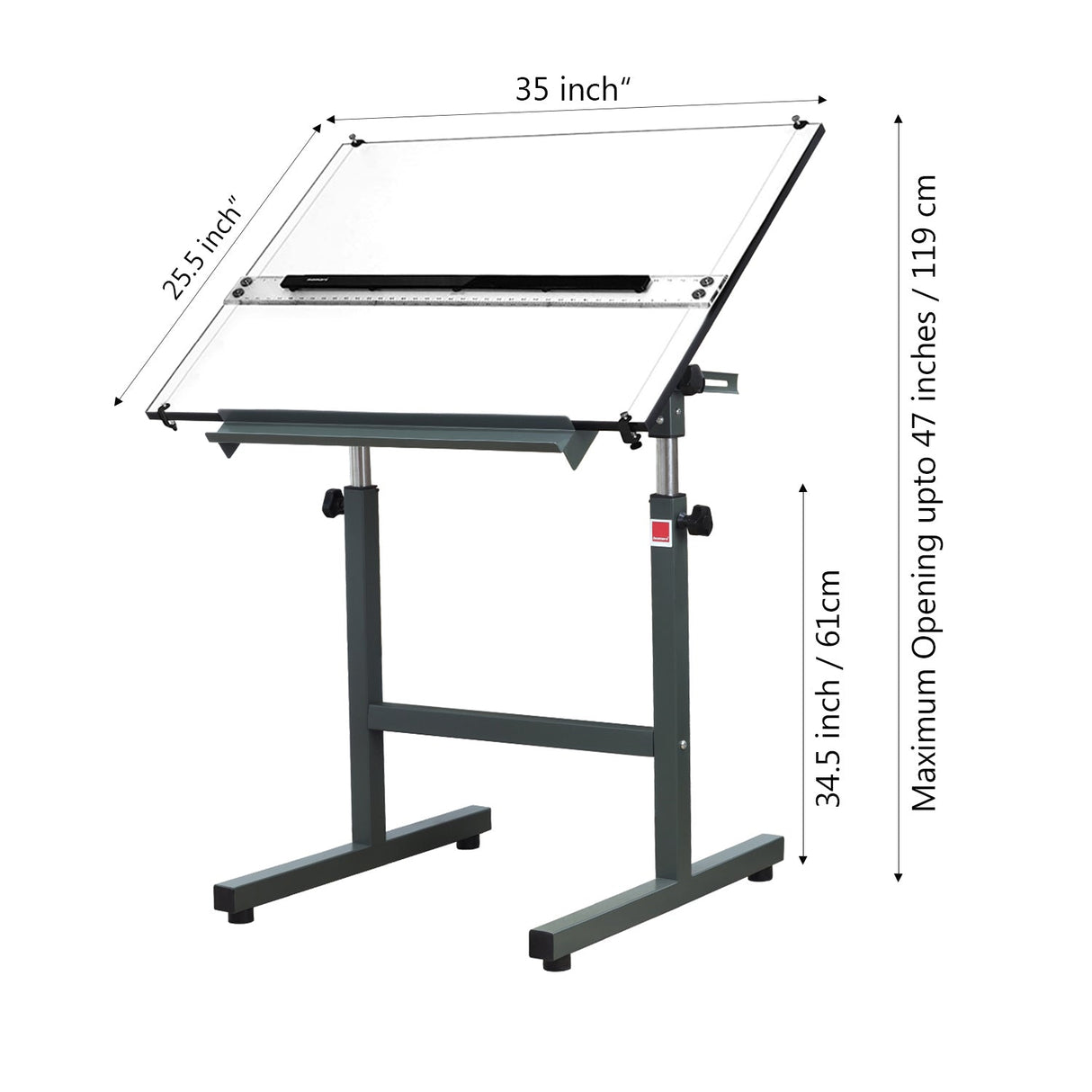 Isomars Scholar A1 Drawing Table with Parallel Motion Ruler | Adjustable Height (34.5"-47") & 0-180° Tilting Board | Olive Green Steel Frame | Drafting Table for Architects, Artists & Designers - Isomars