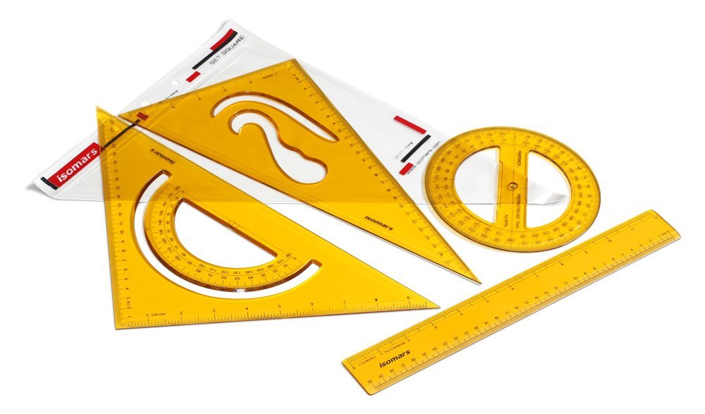 Isomars Scholar Set – Set Squares, Protractor & 12-Inch Scale with Beveled Edges for Drawing, Drafting & Geometry – Ideal for Students & Professionals - Isomars
