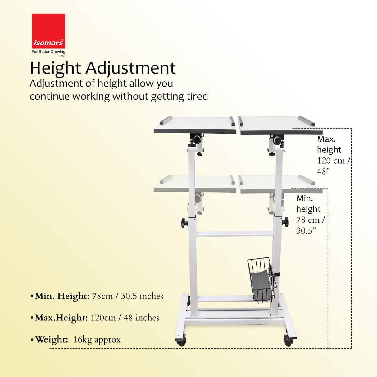 Isomars Sit &Stand 360° 2 Platforms Laptop & Projector User Table Multipurpose Angle Height & 360° Rotation Adjustable Both Side 2 Engineered Wood Board 20" / 50.8 cm x 14" / 35..5 cm (White) - Isomars