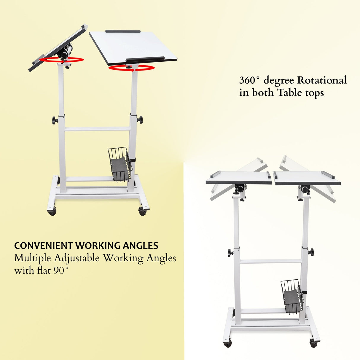 Isomars Sit &Stand 360° 2 Platforms Laptop & Projector User Table Multipurpose Angle Height & 360° Rotation Adjustable Both Side 2 Engineered Wood Board 20" / 50.8 cm x 14" / 35..5 cm (White) - Isomars
