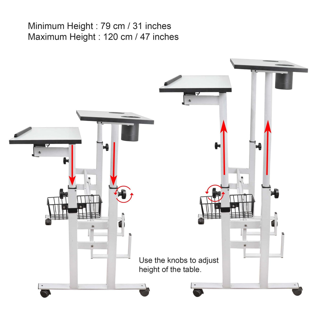 Isomars Sit/Stand Multipurpose Adjustable Table Professional Computer Workstation Extra Long Table top Dedicated Space for CPU Comes with Wheels & Floor Adjusters(36" X 12"/92cm X 30CM Wide White) - Isomars