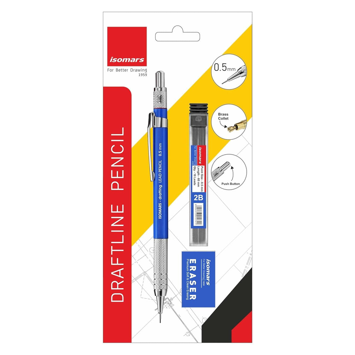 Isomars Student Drafting Kit – 6 - Piece Engineering Drawing Set with Compass, Scale, Set Squares, Protractor & Protective Carry Pouch – Ideal for Architecture & Engineering Students - DSS-E - Isomars
