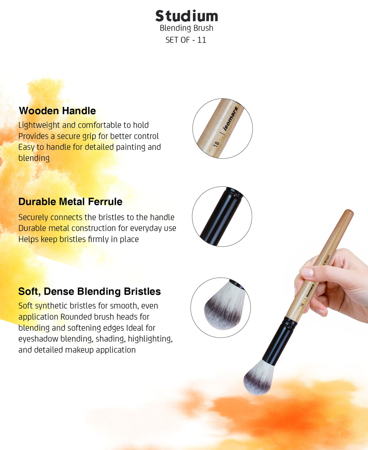 Isomars Studium Blending Brush Set of 11 with Brush Holder - Isomars