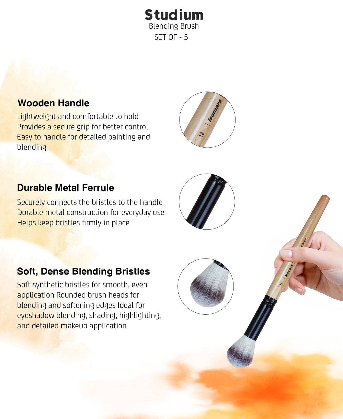 Isomars Studium Blending Brush Set of 5 with Brush Holder - Isomars