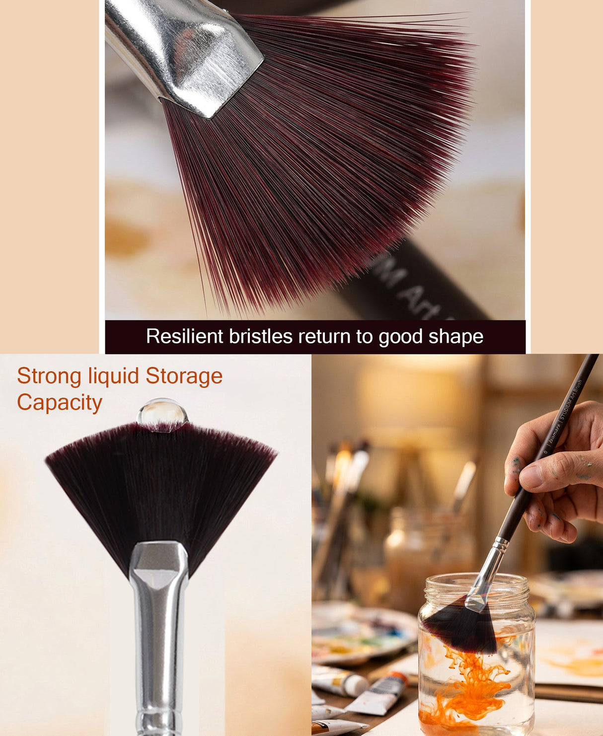Isomars Studium Extra Long Handle Artist Brush Set of 5 for Acrylic, Watercolor & Oil Painting - Isomars
