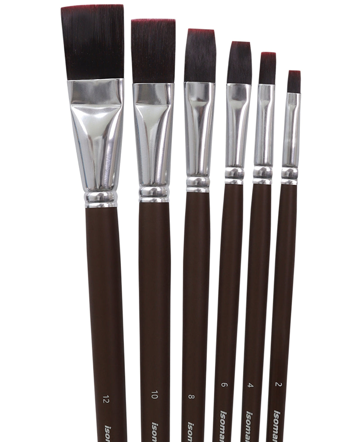 Isomars Studium Extra Long Handle Flat Paint Brush Set of 6 for Acrylic, Watercolor & Oil Painting - Isomars