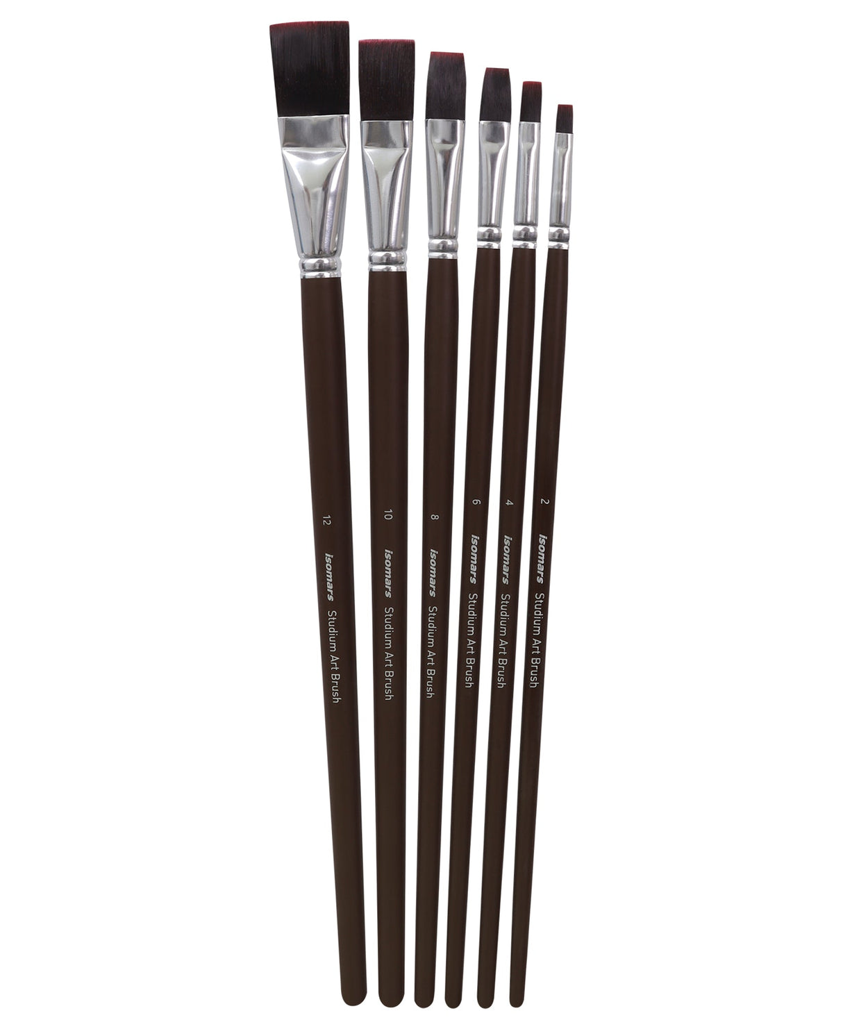 Isomars Studium Extra Long Handle Flat Paint Brush Set of 6 for Acrylic, Watercolor & Oil Painting - Isomars