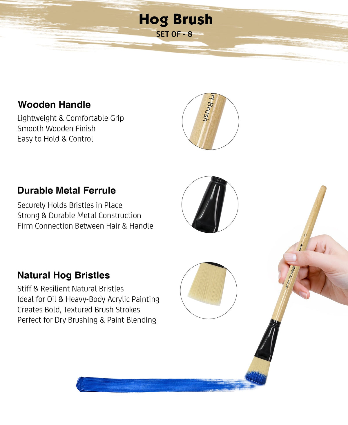 Isomars Studium Imitation Hog Hair Paint Brush Set of 8 - Isomars