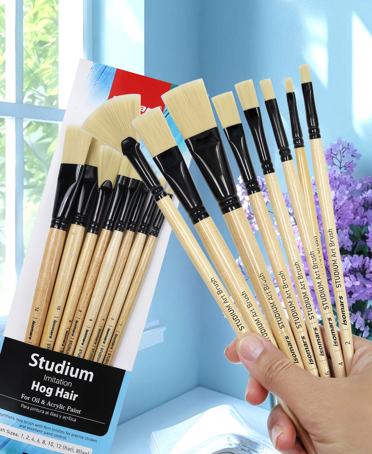 Isomars Studium Imitation Hog Hair Paint Brush Set of 8 - Isomars