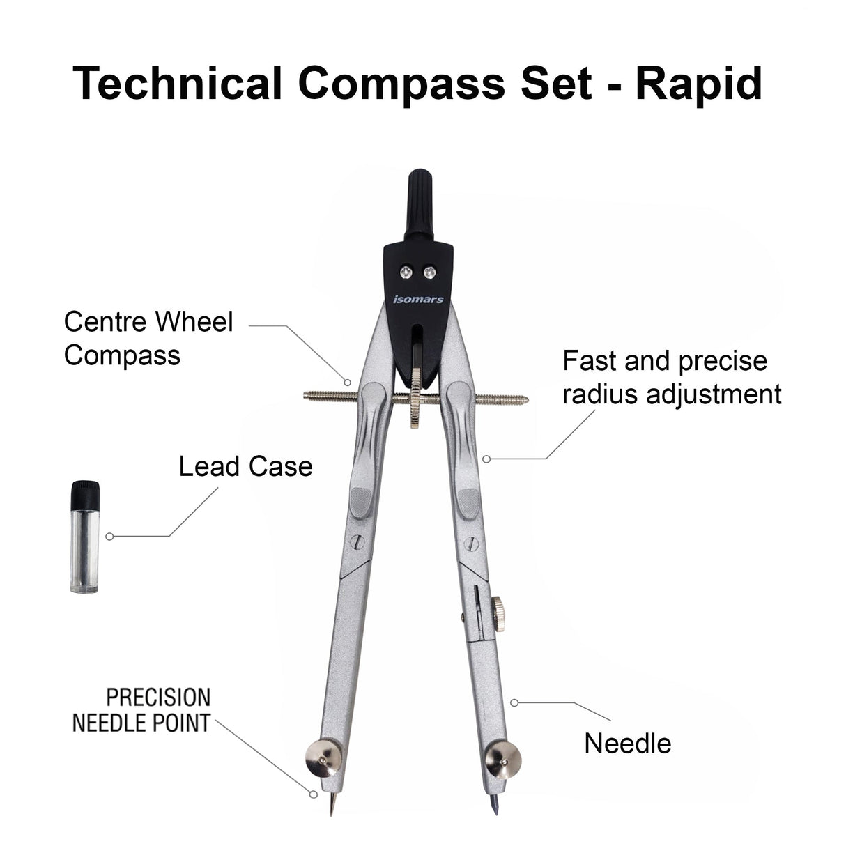 Isomars Technical Compass Set Rapid Adjustment for Drafting - Isomars