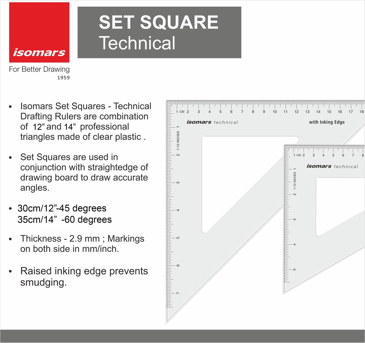 Isomars Technical Set Squares 12"x14" - Isomars