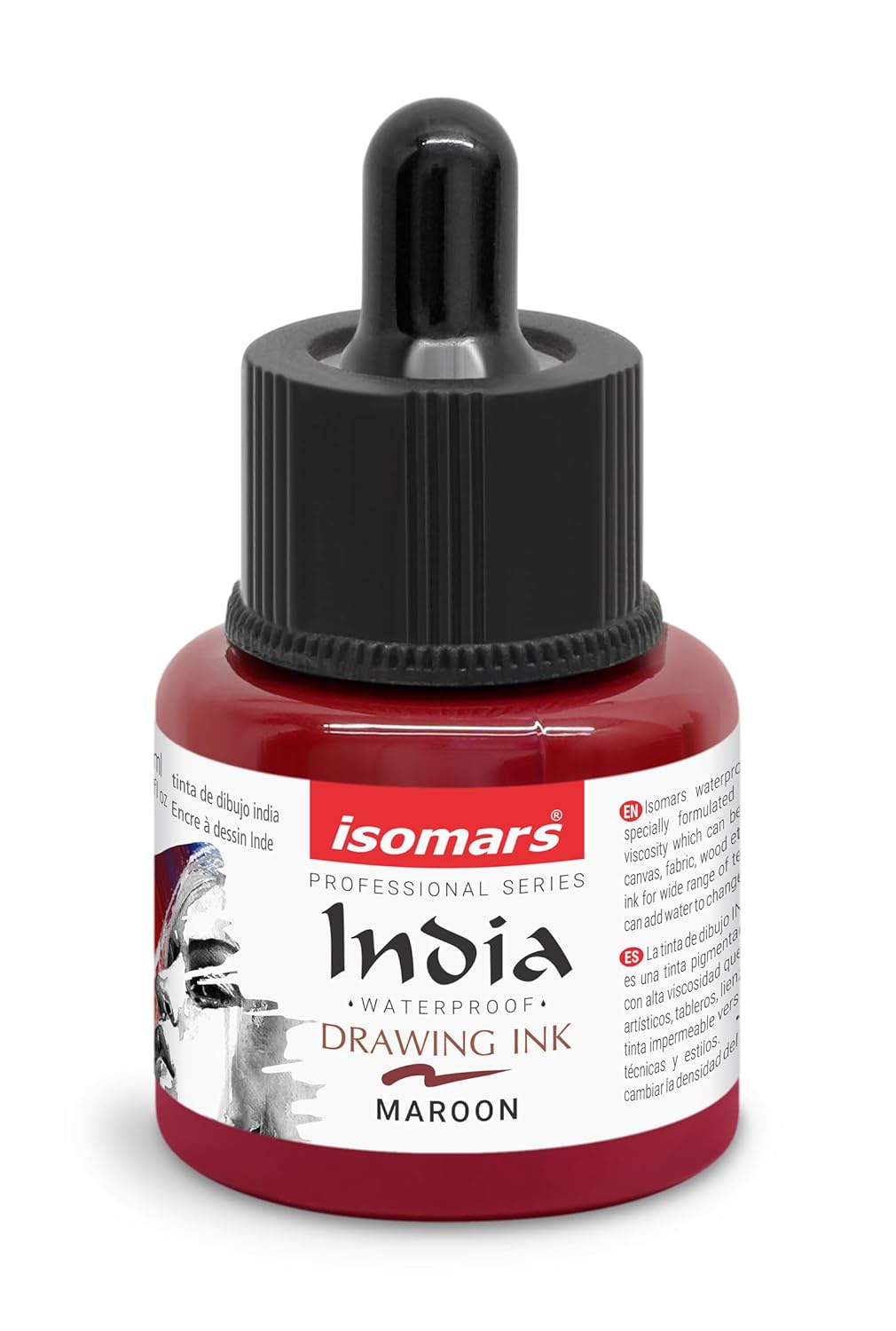 Isomars Waterproof Drawing Ink with Dropper 35ml | Maroon India Ink for Calligraphy, Art, Technical Drawing & Illustration | Quick Dry, Fade Resistant, Permanent Pigmented Ink - Isomars