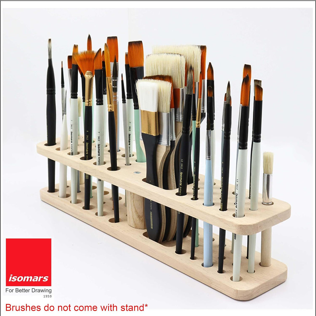 Isomars Wooden Brush Stand - Rectangular Brush Organiser for all kind of paint brushes handles (WITHOUT BRUSHES) - Isomars