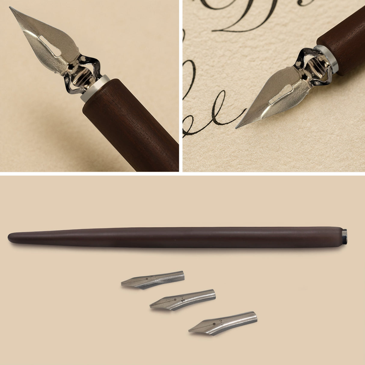 Isomars Wooden Calligraphy Pen Holder Set with 4 Professional Nibs for calligraphy, lettering, sketching and artistic writing - Isomars
