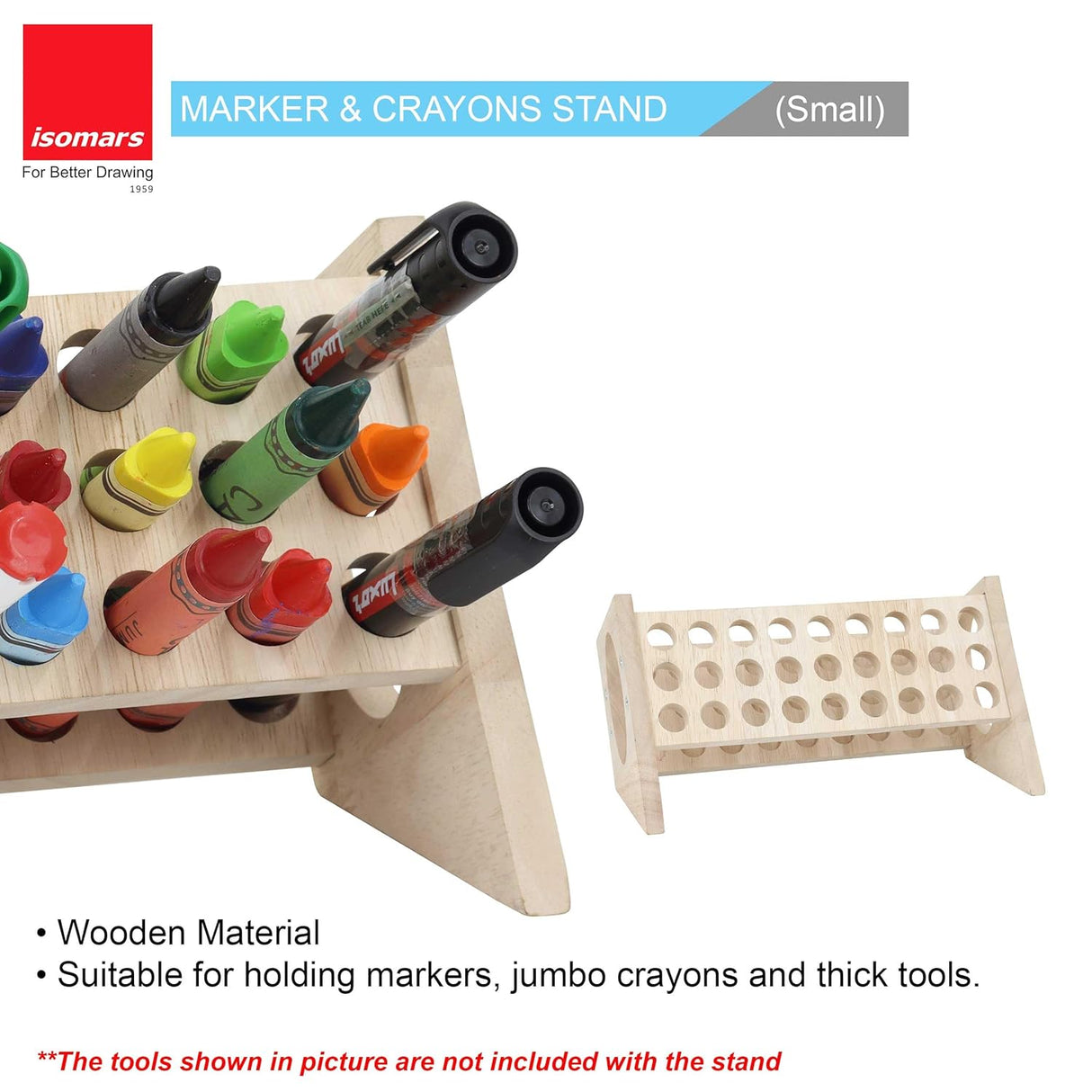 Isomars Wooden Marker, Crayon & Pen Stand – 27-Hole Organizer Rack (26 x 7.5 cm) – Ideal for Artists, Students & Hobbyists - Isomars
