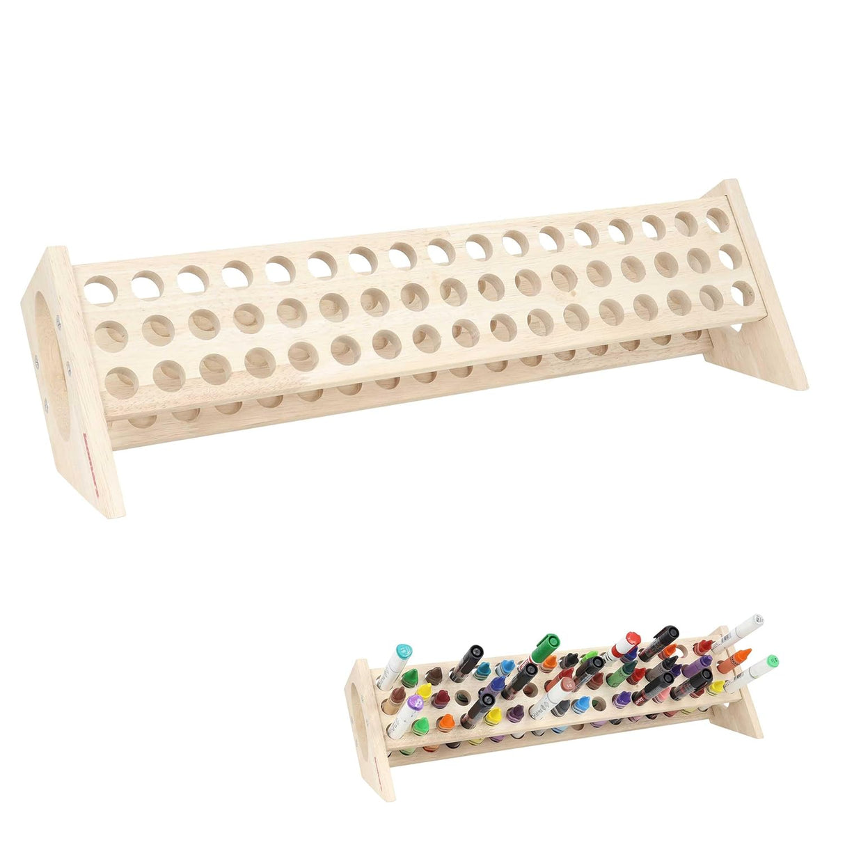 Isomars Wooden Marker, Crayon & Pen Stand – 51-Hole Organizer Rack (46 x 8 cm) – Ideal for Artists, Students & Hobbyists - Isomars
