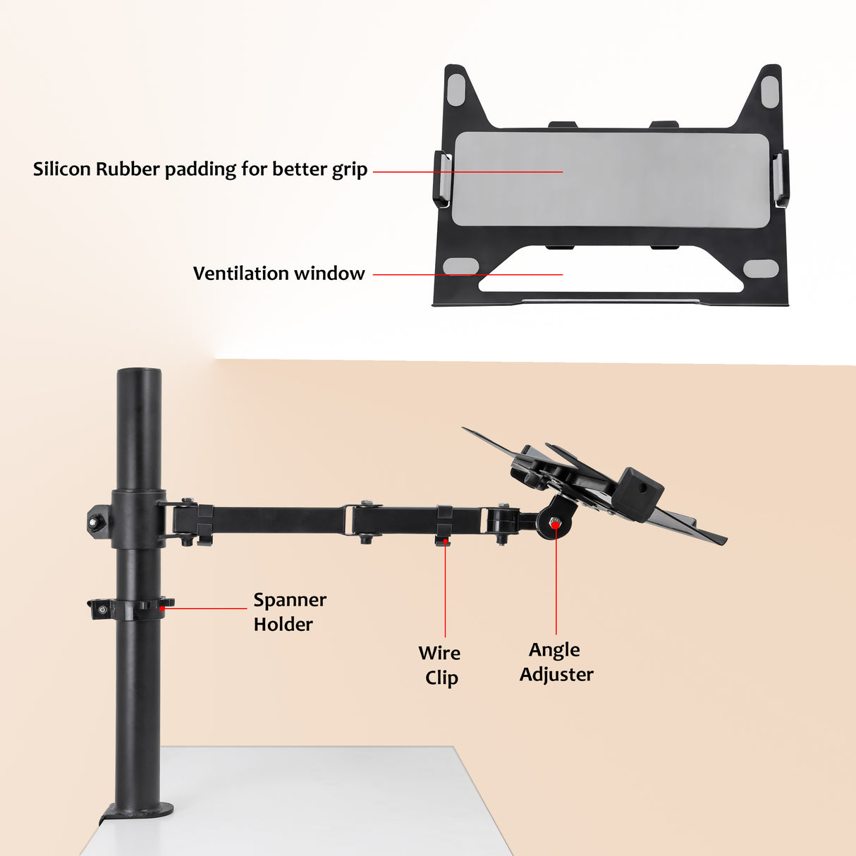 Isomars Laptop Mount Stand - Adjustable Height & Angles. Suitable for Laptop Size from 12 inches to 17 inches (30cm to 43cm).