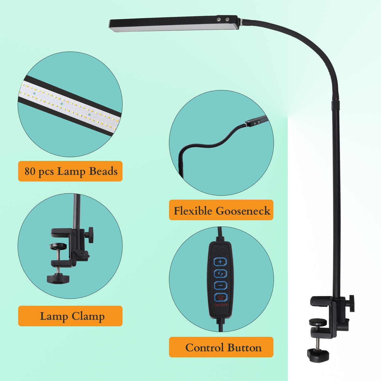 Isomars Desktop Table lamp, Overhead LED Desk Lamp Light, Table Holding clamp, Study, Computer lamp, 12" Light bar Flexible Gooseneck, 3 Color Mode, for Desktop, Bedroom, Office, Reading, etc