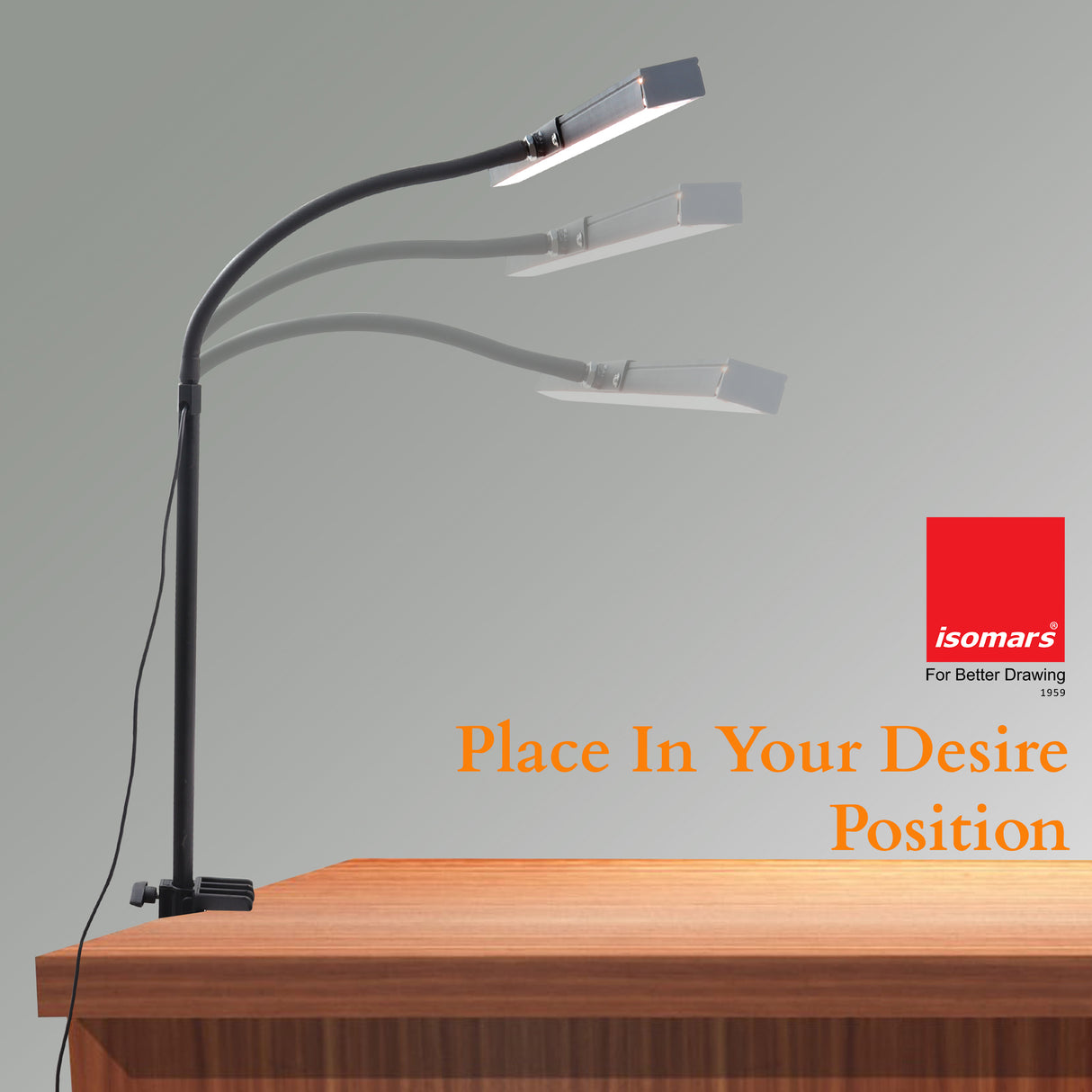 Isomars Desktop Table lamp, Overhead LED Desk Lamp Light, Table Holding clamp, Study, Computer lamp, 24" Light bar Flexible Gooseneck, 3 Color Mode, for Desktop, Bedroom, Office, Reading, etc