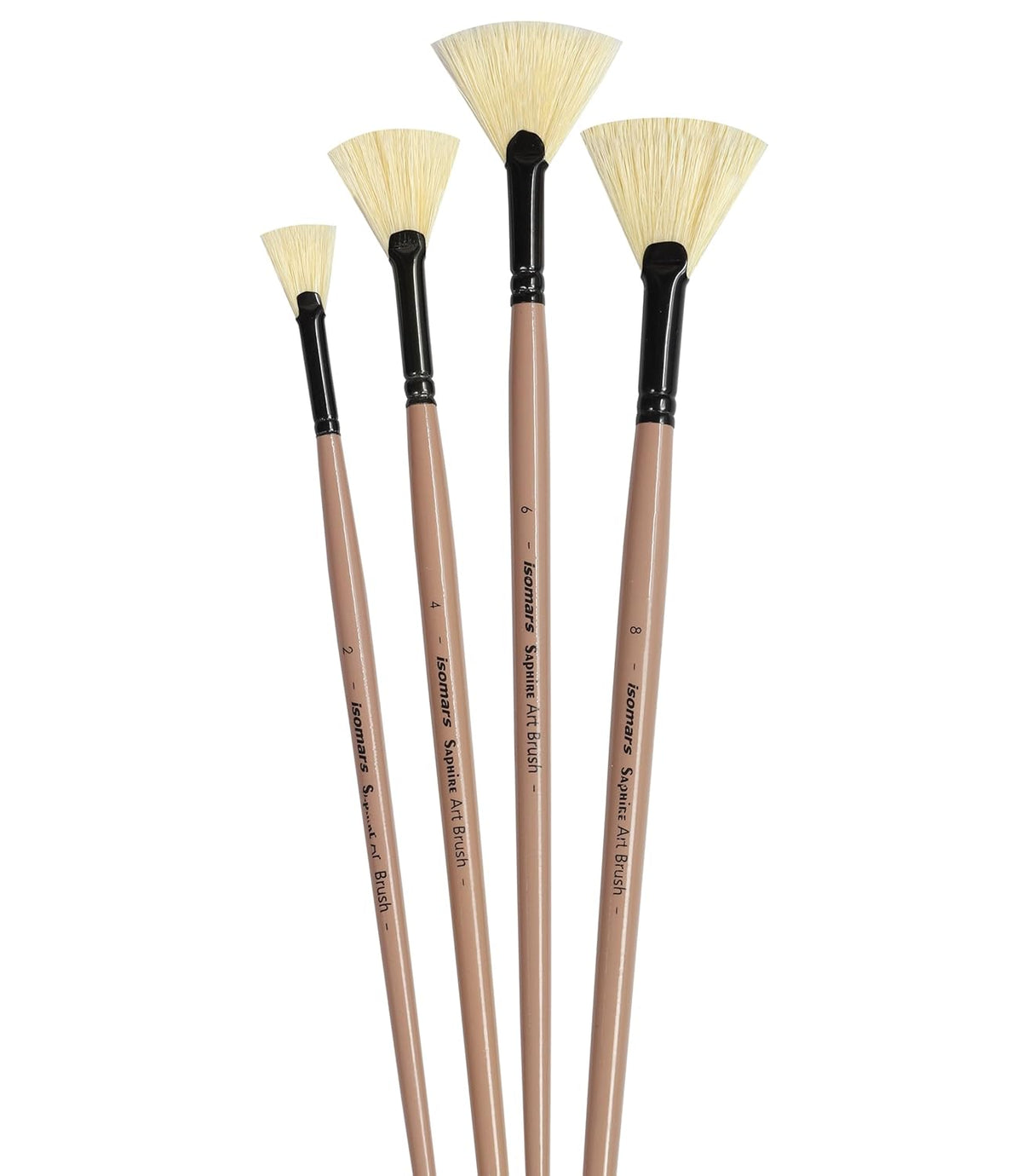 Saphire Fan Paint Brush Set of 4 | Professional Taklon Synthetic Long Handle Artist Brushes for Blending, Texture, Foliage & Cloud Effects | Acrylic, Watercolor, Oil, Gouache & Craft Painting - Isomars