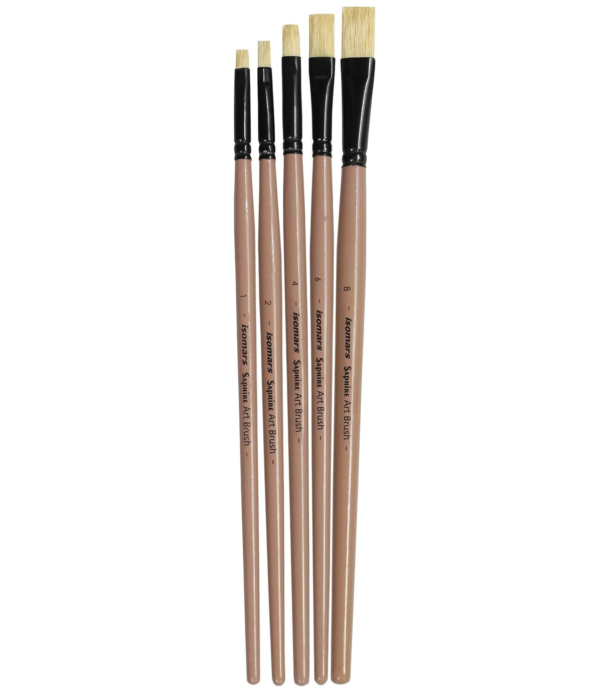Saphire Flat Paint Brush Set of 5 | Professional Taklon Synthetic Long Handle Artist Brushes for Acrylic, Watercolor, Oil & Gouache Painting | Smooth Strokes, Broad Coverage & Easy Blending - Isomars