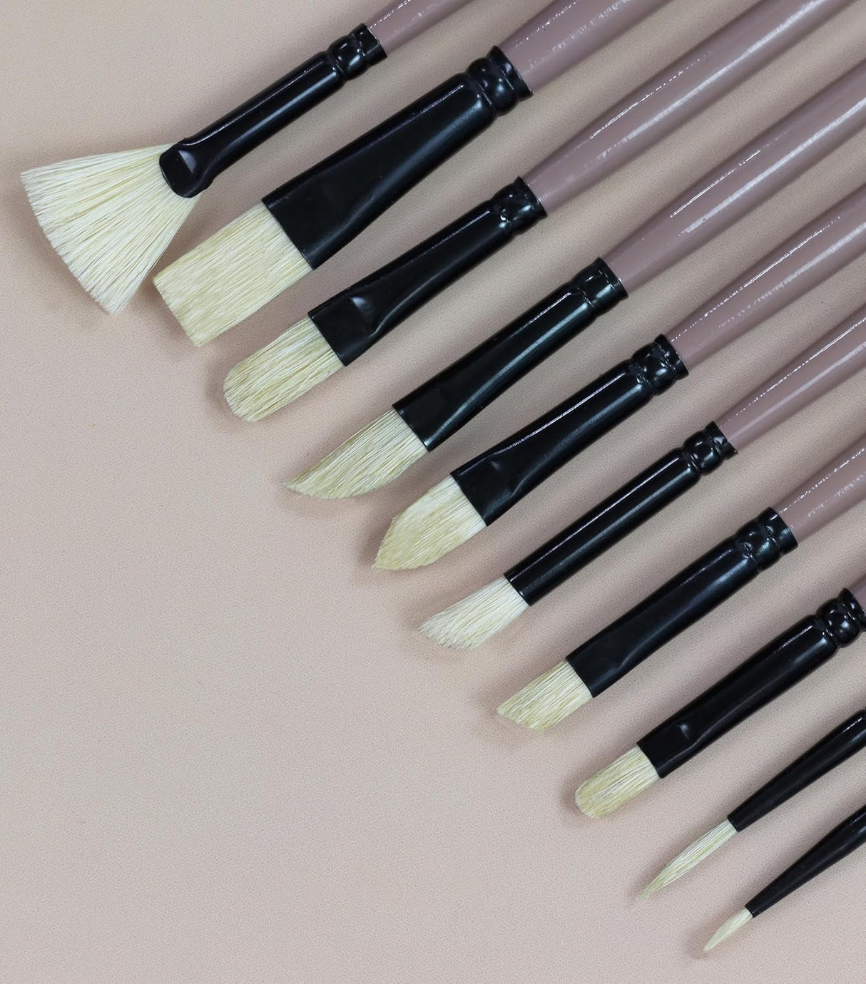 Saphire Professional Paint Brush Set of 10 | Mixed Long Handle Hog Hair Artist Brushes for Acrylic & Oil Painting | Filbert, Fan, Angular, Flat, Round, Deer Foot, Dagger, Cat’s Tongue Canvas Brush Set - Isomars