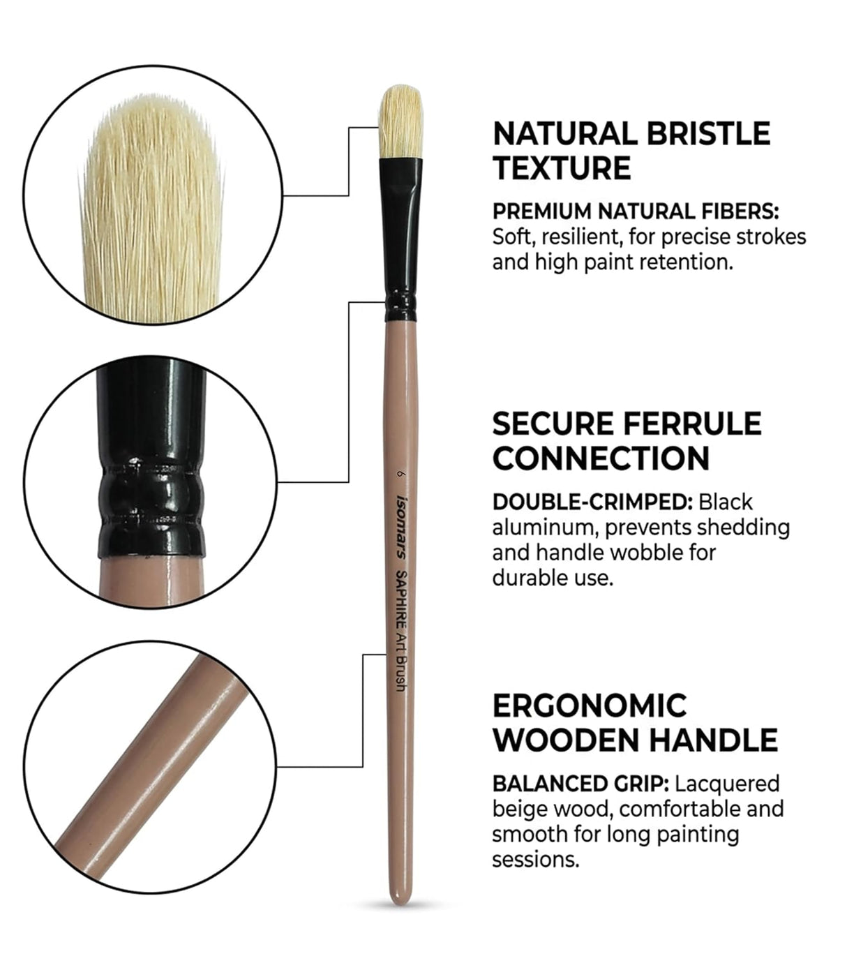 Saphire Professional Paint Brush Set of 10 | Mixed Long Handle Hog Hair Artist Brushes for Acrylic & Oil Painting | Filbert, Fan, Angular, Flat, Round, Deer Foot, Dagger, Cat’s Tongue Canvas Brush Set - Isomars