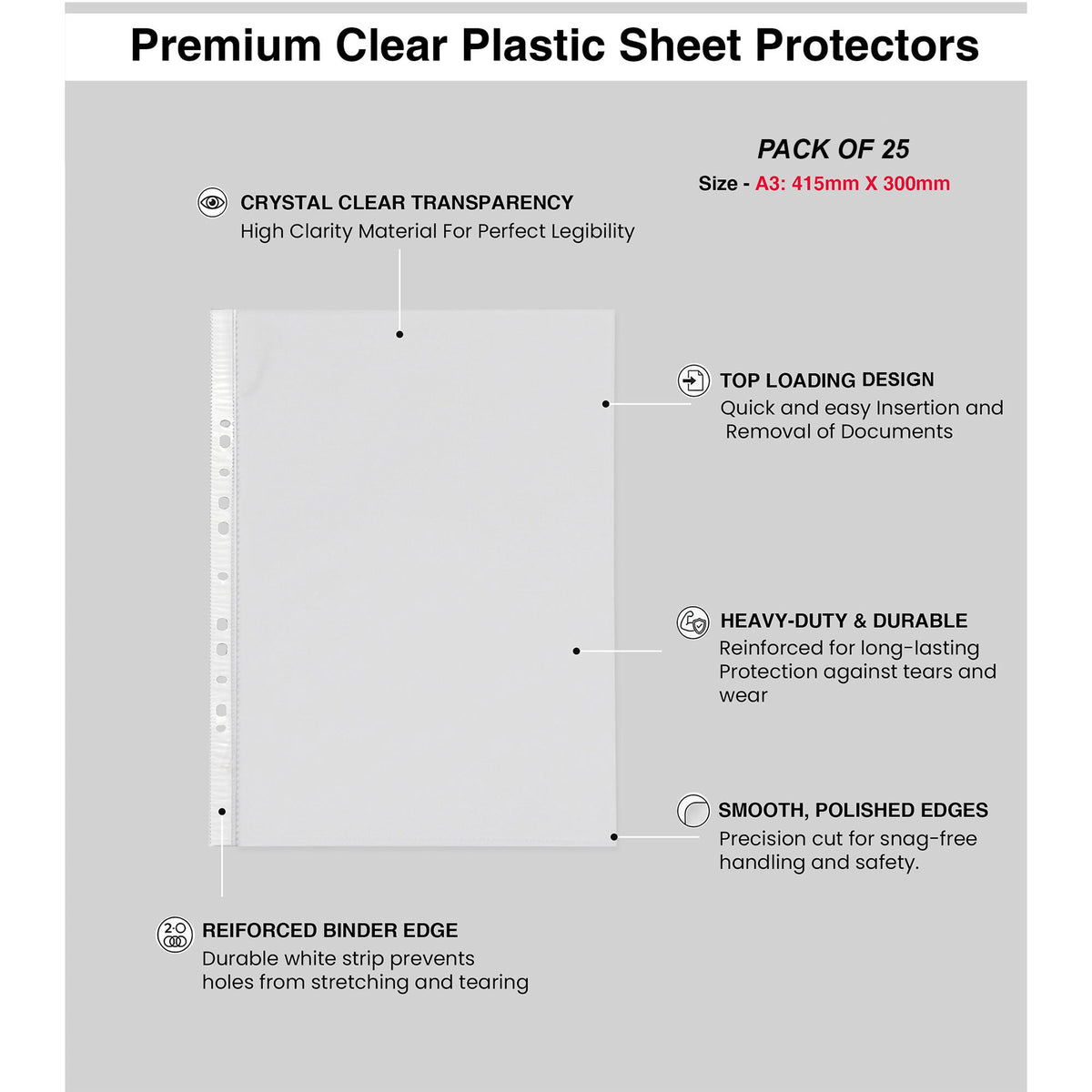 Transparent Document Sleeves Set of 25 - A3 Size - Isomars