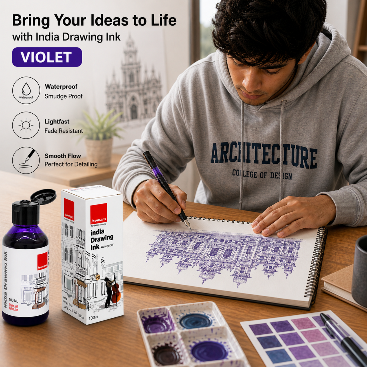 violet waterproof drawing ink 100ml 2