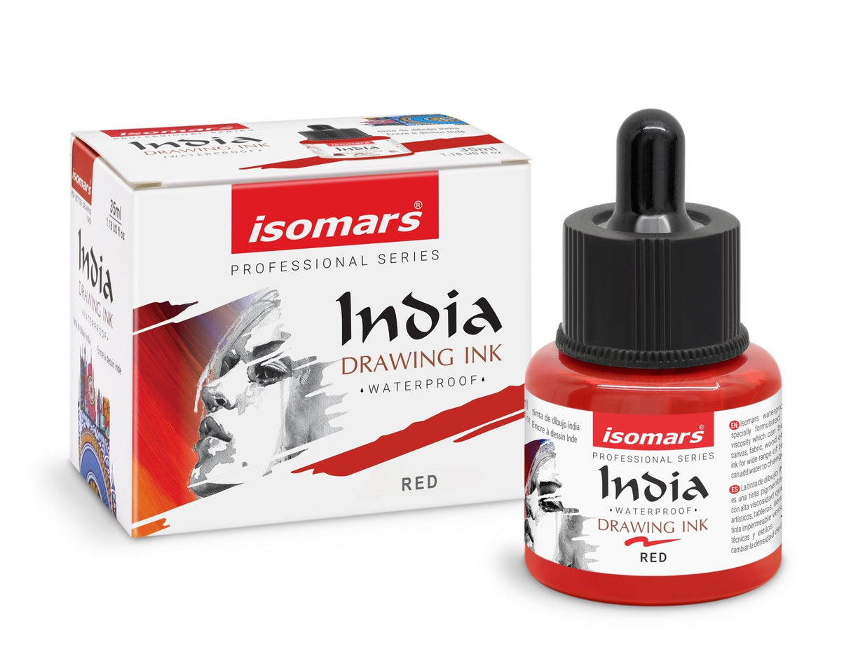 Waterproof Drawing Ink Set of 6 (35ml Each) with Dropper | Artist Ink for Calligraphy, Illustration, Airbrush & Technical Drawing - Isomars