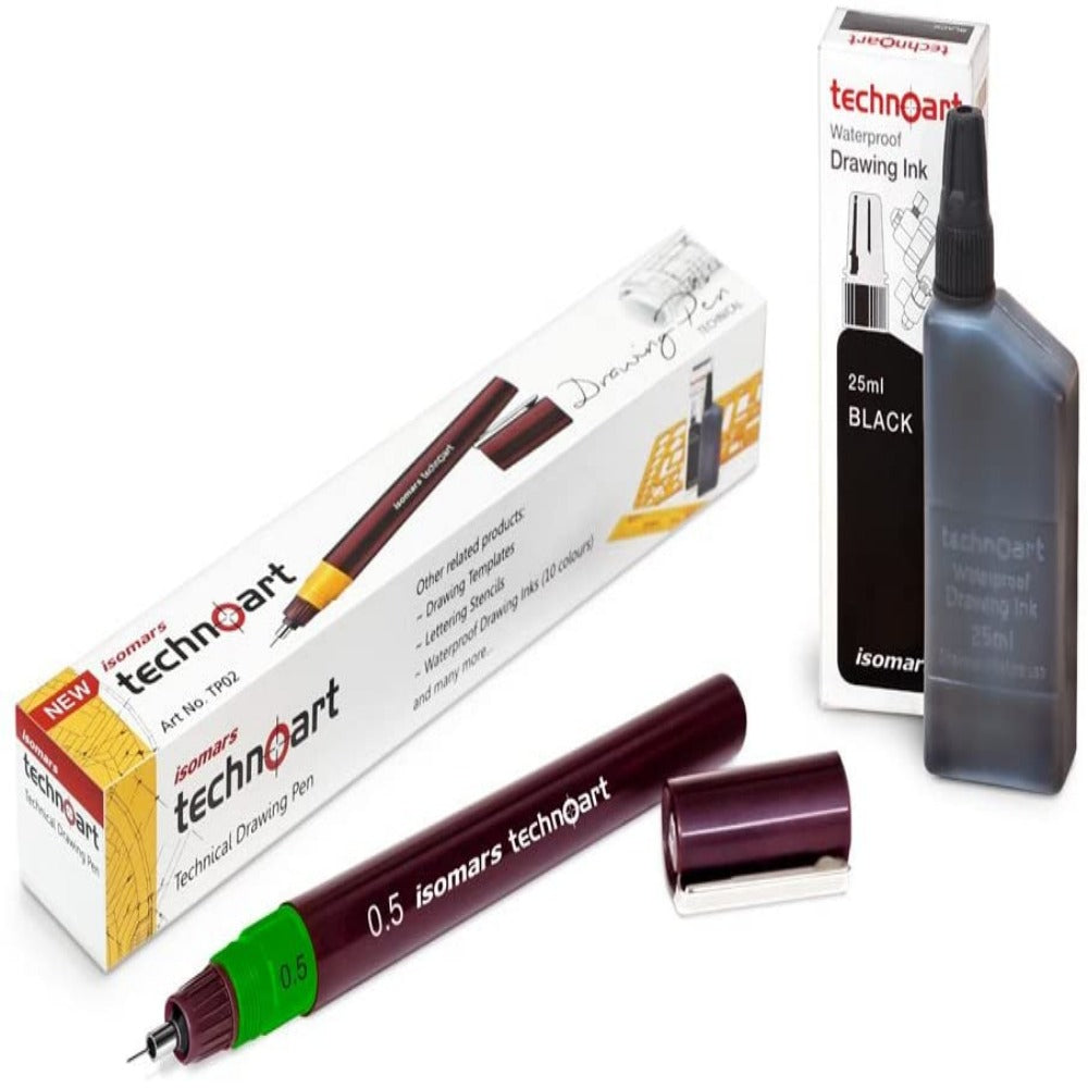 Isomars Fineliner Technical Drawing Pen 0.5 and Ink Combo Set
