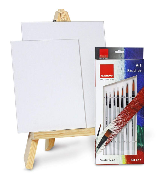 Isomars Artists Kit - Set of Wooden Easel and Canvas - Display Stand and  Display / Painting Board Combo