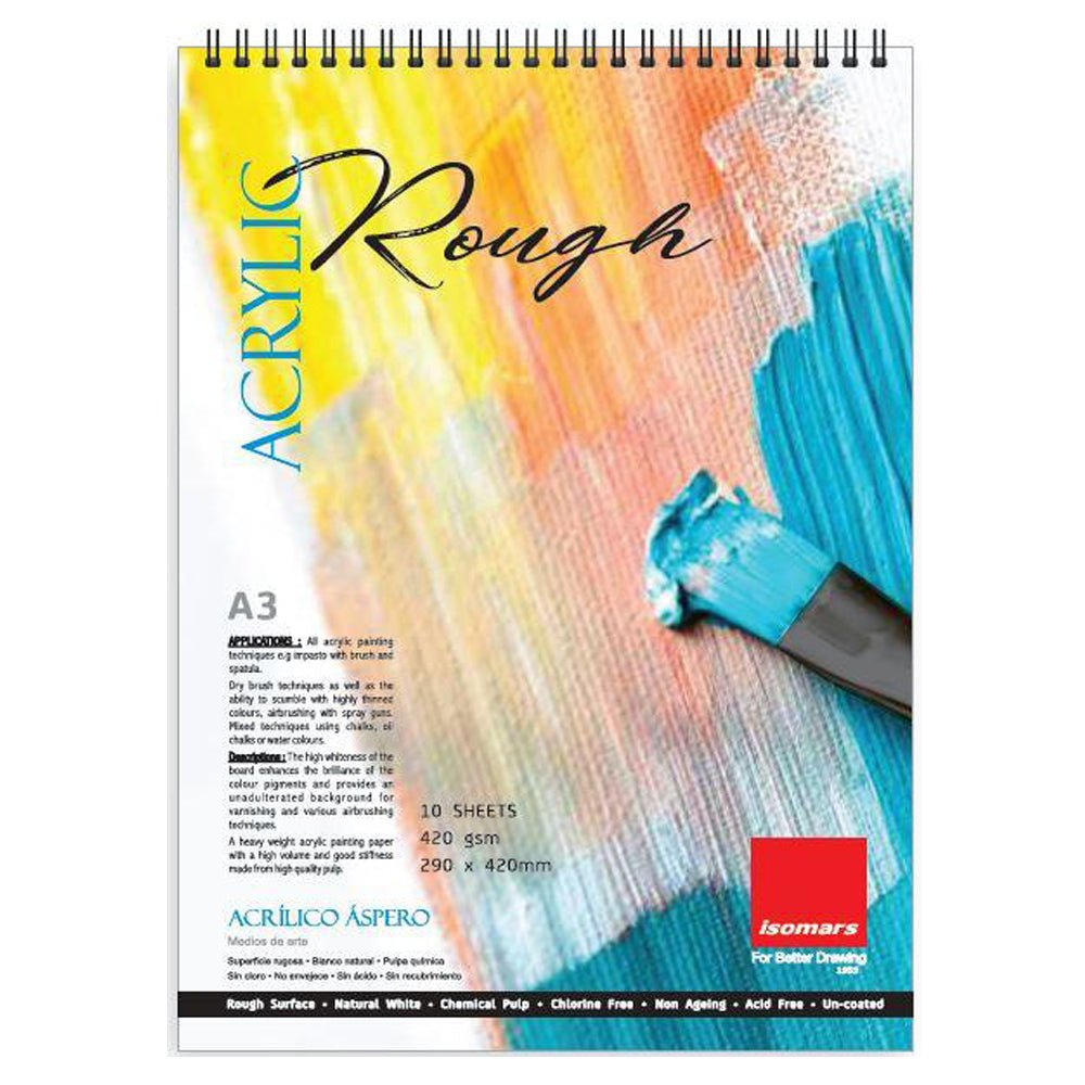 Acrylic Rough Pad A3 | 420 GSM Acrylic Painting Paper Pad | 10 Sheets | Isomars - Isomars