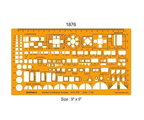 Isomars Architect Furniture Template Set of 3 | 1:100, 1:100 & 1:200 Scale Architectural Drafting Stencils for Furniture Layout, Floor Plans, House Planning, Interior Design & Technical Drawing - Isomars