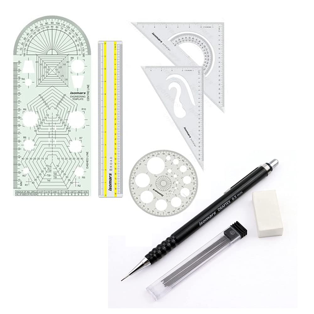 Isomars Engineering Kit Set of 4 with Mechanical Pencil 0.5mm, 10 Leads & Eraser - Isomars