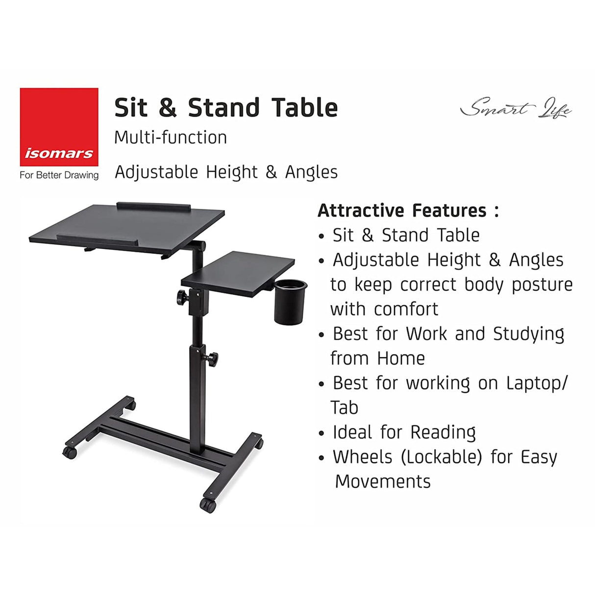 Isomars Multipurpose Study / Laptop Table - LDM3BLACK - Isomars