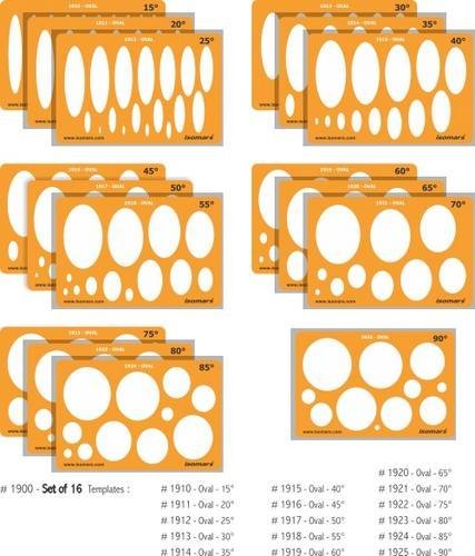 Isomars Oval Template Set of 16 (15°–90°) | Transparent Plastic Drawing & Drafting Stencils for Jewelry Design, Illustration, Card Making, Art, Craft & Technical Drawing - Isomars
