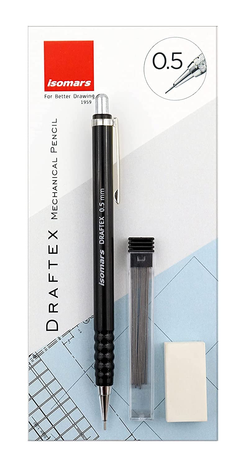 Isomars Scholar Set Squares, Protractor,12 Inch Scale - Sides Beveled with Mechanical Pencil 0.5mm, 10 Leads & Eraser - Isomars