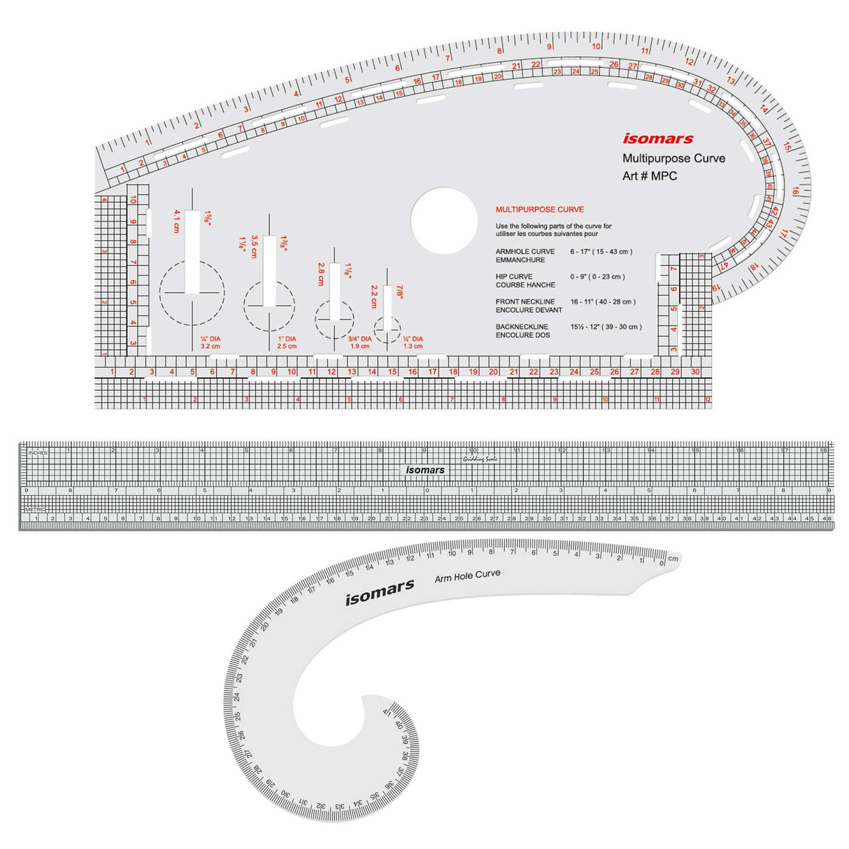 Multipurpose Curve, Gridding Scale & Armhole Curve with Marking Combo (Clear) - Isomars