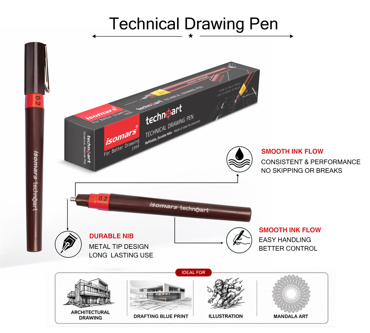 Isomars Technoart Technical Drawing Pen 0.2mm Fineliner