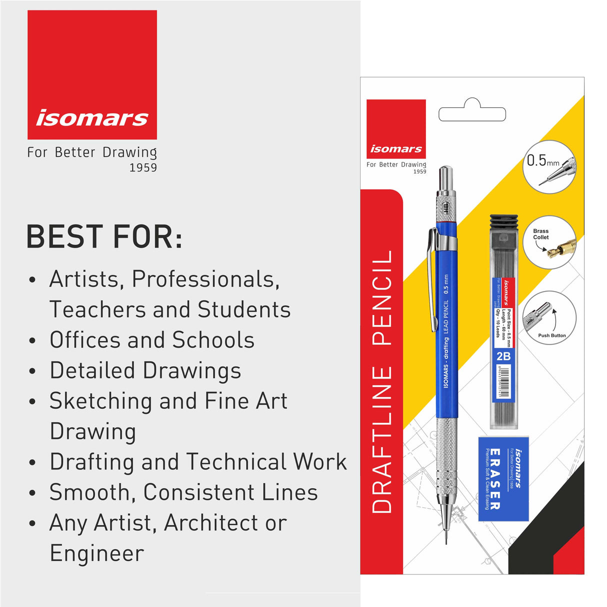 Set Square with Pro Circle, Inch Scale, 0.5 Mechanical Pencil, and Eraser Combo