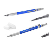 Isomars Mechanical Pencil 0.5mm And 2mm Combo - Clutch Pencils - Black And Blue With Lead And Eraser