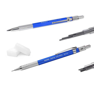 Isomars Mechanical Pencil 0.5mm And 2mm Combo - Clutch Pencils - Black And Blue With Lead And Eraser