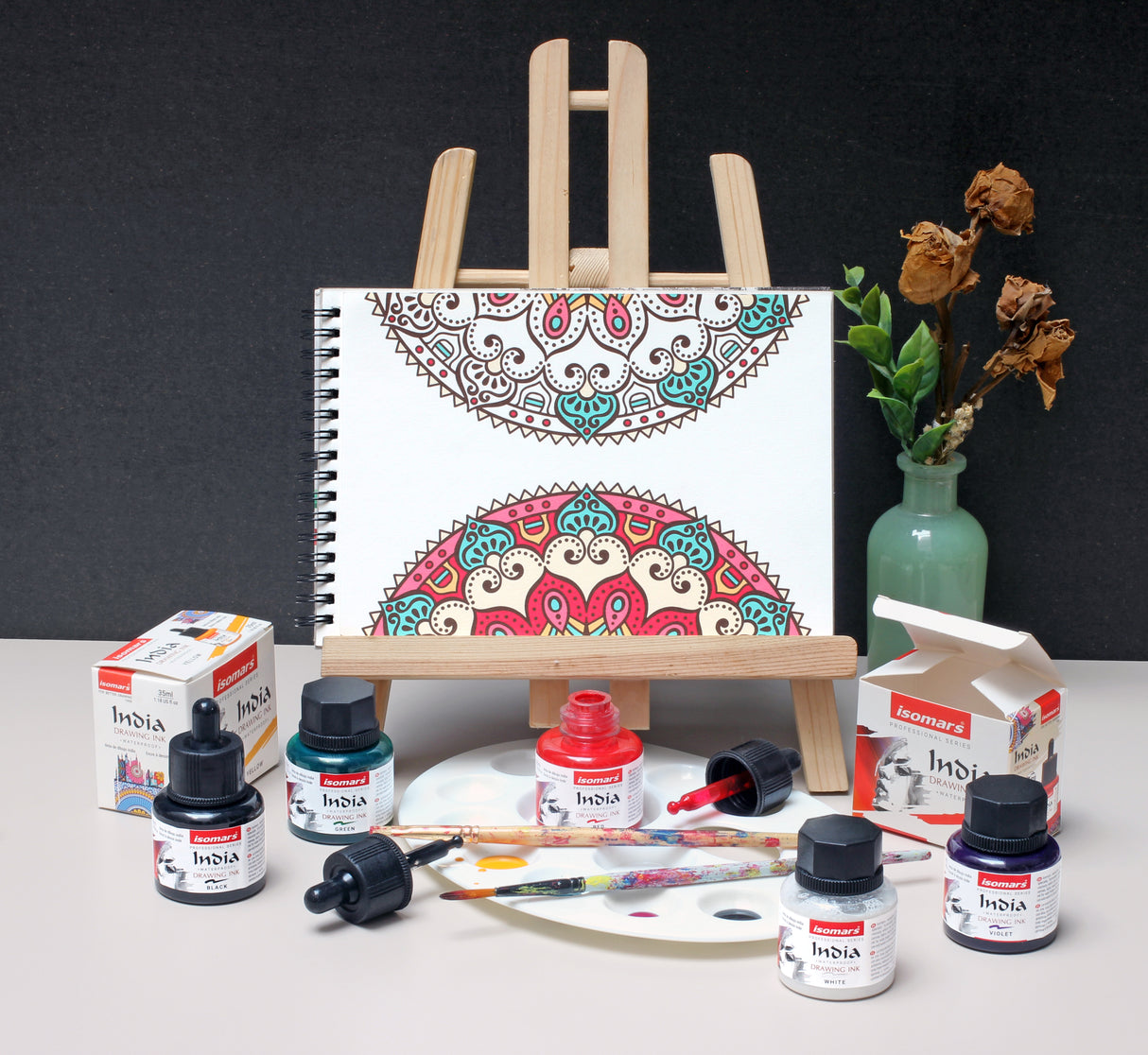 India Waterproof Drawing Ink With Dropper - Set of 6