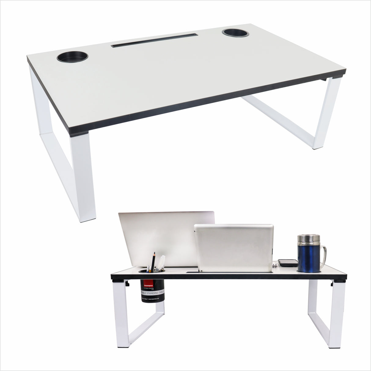 Isomars Multipurpose Bed Desk / Floor Desk Laptop Study Table for Work from Home, Online Classes, Card Games and Kid's Activities, Length - 76 cm, Width - 43 cm and Height - 25 cm (White)